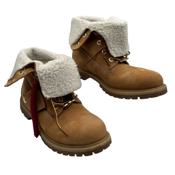 Timberland Womens 6.5W Teddy Fleece Fold-Down Wheat Waterproof Leather Boots - Picture 7 of 16